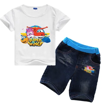 2-8 Y 2019 sommer Piger Tøj Sæt Kids-Super Vinger Tøj Sæt Toddler Drenge kortærmet t-shirt Denim Jeans Sæt 2stk Passer