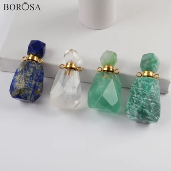 BOROSA New 4PCS Trendy Parfume Flaske Form Naturlige Multi-Type Sten Stik Perler Dobbelt Charms til Halskæde DIY WX1170