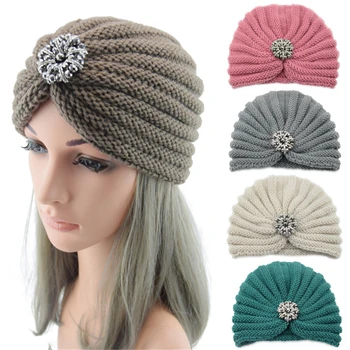 Kvinder Boheme-Stil, Varm Vinter Efterår strikket hue Mode Boho Blødt Hår Tilbehør Turban Solid Farve kvindelige Muslimske hat
