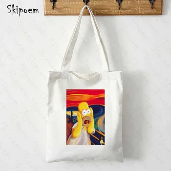 Sjove Simpsony Simpson Nirvana Kvinder Canvas Shopping Skulder Tote Taske Punk Vintage Art Casual Tegnefilm Shopper Taske Skipoem