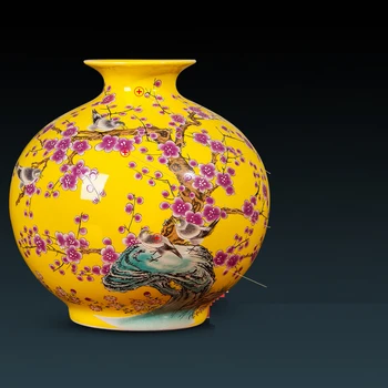 Jingdezhen keramiske gul vase dekoration nye Kinesiske klassisk stue TV kabinet hjem dekoration blomsterbinding vase