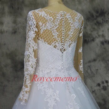 Vestido de Noiva nye blonder design wedding dress lange ærmer nude tyl brudekjole engrospris brude kjole fabrik