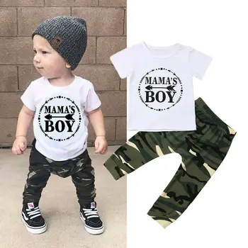 0-24M Brev Mama ' s Boy Toppe Camouflage lille Barn Kids Baby Drenge Toppe, T-shirt Camo bukser Bukser Outfit, Tøj, Træningsdragt
