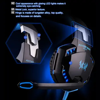KOTION HVER Stereo Gaming Headset til Xbox, En PS4 PC, Surround Sound-Over-Ear Hovedtelefoner med Noise Cancelling Mikrofon LED-Lys