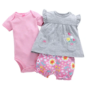Baby pige Tøj kort blomstret ærme T-shirt+romper rød+dot shorts nyfødte tøj 2020 sommeren spædbarn tøj sæt nye født passer til