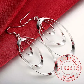 Koreanere 925 Sterling Sølv Tre Cirkel Wafer Vintage Lang Kvast Dingle Øreringe Til Kvinder 2020 Engagement Bryllup Smykker