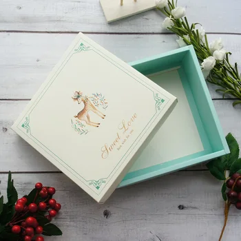 18.5*18.5*6cm 3set vinter lys blå elk design Papir Box + taske som Cookie slik, Chokolade håndlavet Gave Søde Juletid brug
