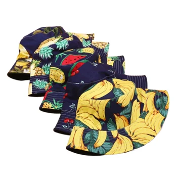 Sommer To Side Reversible Frugt-Ananas, Vandmelon, Kirsebær Lemon Bucket Hat Til Mænd, Kvinder Fiskeren Hat Panama Bob Hat