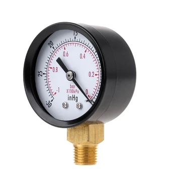 Vakuum manometer Mini Ringe lufttryk Meter Dobbelt Skala BAR inHg 1/4