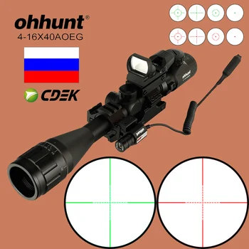 Ohhunt 4-16X40 AOEG Taktiske Combo Riffelsigte Mil Dot Ledning Optisk Sigtemiddel Rifle Anvendelsesområde med Rød Laser Red Dot Sight Jernbane Montere