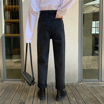 Jeans Kvinder Sort Streetwear koreansk Mode Høj Talje Dame Kæreste Denim Bukser til Kvinder med Lommer Vintage Top Shop