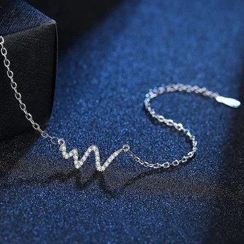 Skinnende Rhinestone Armbånd Fashion Simpel Frekvens Hjerteslag Lyn Armbånd Par Armbånd Sølv Smykker Engros