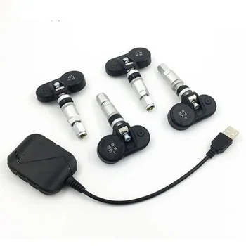 USB-Android TPMS Bil Tire Pressure Monitor med 4 Eksterne Sensorer, Overvågning Alarm System, 5V Wireless