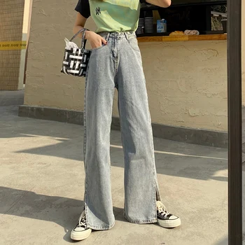 Side Slids mødre jeans kvinde, høj talje denim Harem Bukser i Fuld Længde bukser Vaskes koreansk mode plus size slidte jeans 2020