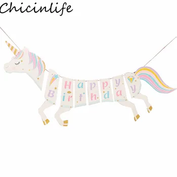 Chicinlife 1 sæt Unicorn Form Happy Birthday Banner fødselsdagsfest, Baby Shower Børn Favoriserer Unicorn Fest Dekoration af Forbrugsstoffer