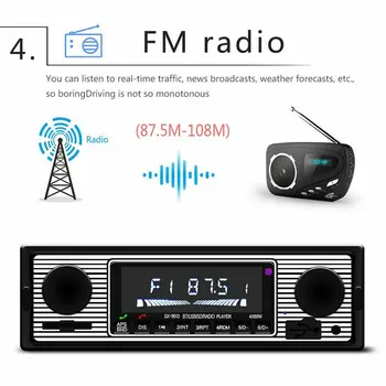 Vintage Bil Bluetooth, FM-Radio, MP3-Afspiller, USB Stereo AUX Classic Car Stereo Lyd OLED-farveskærm Bil Musik Media Player