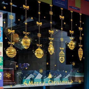 Hængende Golden Christmas Bolde Dekoration vinduesglas Klistermærker Hjem Indretning Selvklæbende PVC-Kalkmalerier