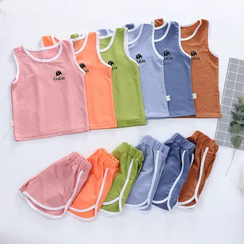 2020 nye hot salg Børns tøj sæt Tencel kvalitet bomuld kids tøj sæt sommer uden Ærmer piger tøj baby dreng passer til