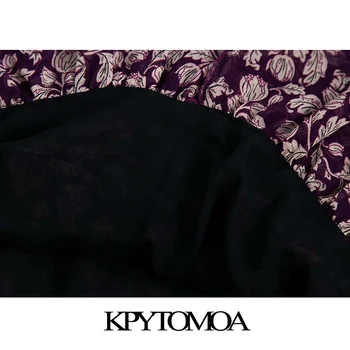 KPYTOMOA Kvinder 2020 Chic Mode Blomster Print Plisseret Mini Kjole V-Hals Lange Ærmer Lynlås i Ryggen Kvindelige Kjoler Vestidos Mujer