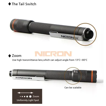 NICRON B22 Pen Lommelygte Høj CRI Farve Match Zoomable 120LM Vandtæt IP65 2xAAA Mini Hjem Fakkel Lampe For Vedligeholdelse osv.