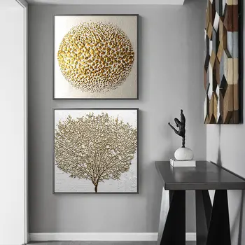 Abstract Golden Tree Art Moderne Billeder på Lærred Maleri på Væg Kunst Plakat til stuen, Kontoret, Hjemmet Dekorative Udskriver Cuadros