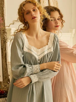 Høj Kvalitet, Blød Bomuld Women ' s Lace Nattøj Foråret Efteråret Prinsesse Behagelig Lang Nightgowns Hjem Bære