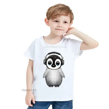 2018 Sommer Piger & Drenge T-shirt Børn Sød Baby Pingvin Dj Iført Hovedtelefoner Print T-shirt Kids Funny Tøj