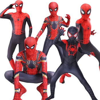 Voksen Barn Spider Vers Km Morales Cosplay Kostume Mand Zentai Spiderboy Mønster Bodysuit Jumpsuits Halloween Kostume D39A66
