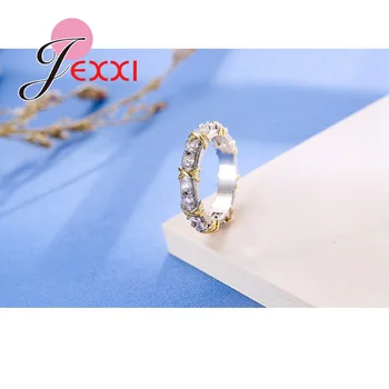Gratis Forsendelse Fabrik Kvindelige Bryllupsfest Ringe Trendy Cross X Crystal Ring For Kvinder 925 Sterling Sølv Smykker