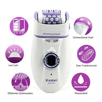 Kemei 3 i 1 Fjernelse Elektriske Epilator Til Kvinder Elektroniske Fod Fil Kvindelige Hårfjerning Maskine Genopladelige hårfjerning