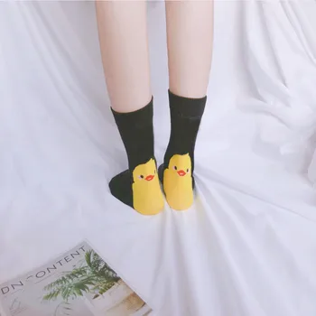 4 par meget pack Kvinder Sokker Duck Nye Japenese koreansk Stil Mønster Kunst Kawaii Søde Harajuku Glade Farverige Kort Bomuld Sokker