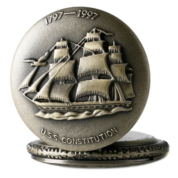 Antikke 1797-1997 AMERIKANSKE Forfatning Sejlads Lærred Båd Skib Design Quartz lommeur Med Kæde Halskæde Gave Vedhæng