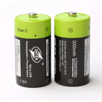 ZNTER 2stk C Størrelse 1,5 V 3000mAh Genopladeligt Lithium-Polymer-Batteri, der Opkræves af Mikro-USB-Kabel