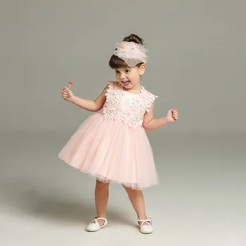 2021 Formelle Elegante Baby Kjole 1 & 2-Årige Fødselsdag Pink Blomster julefrokost Vestido Baby Buksetrold Tøj ABF164717