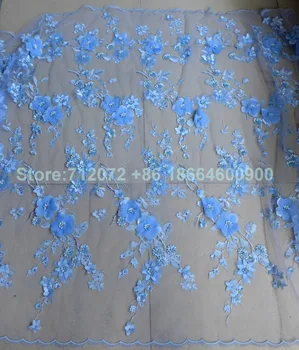 La Belleza 1 yard Nye mode lys blå 3D blomster og Rhinestones om netting med broderier bryllup/evening dress blonde stof 1 yard