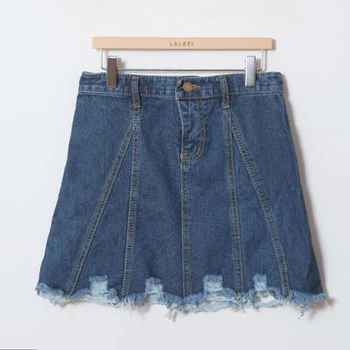Nødstedte blå denim Damer sexet Mode Casual Jeans Nederdel, sommer mini nederdel 2017 mode høj talje A-Line Nederdel