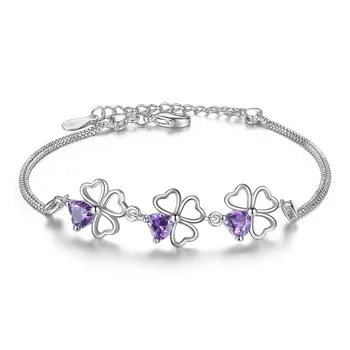 925 sterling sølv mode skinnende lilla krystal blad damer'bracelets smykker engros kvinder fødselsdag gave drop shipping