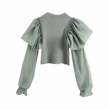 2020 Nye Kvinder Strikket Top Lang Pjusket Ærmer Kontrast Pullover Sweater Casual Mode Sweater femme vetement ropa mujer