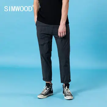 SIMWOOD 2020 sommeren nye komfortable tilspidset vetical stribede bukser mænd casual enzym vask tynd plus size ankel-længde bukser