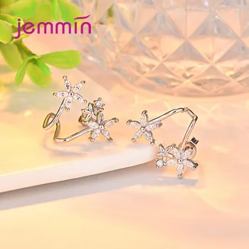 Nye Ankomst koreansk Mode Trendy Ægte 925 Sterling Sølv Clips Øreringe Dejlige Blomster Form Med Lyse AAAAA CZ Krystal