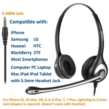 Wantek A602J35 Støj Hovedtelefoner 3,5 mm, Telefon, Headset til iPhone Samsung Galaxy Huawei Xiaomi Mobiltelefon, iPad, Bærbar Mac PC Skype