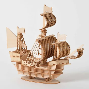 Laserskæring DIY-sejlskib Legetøj 3D Træ-Puslespil Legetøj Samling Model Træ Håndværk Kits Bruser Dekoration til Børn