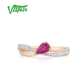 VISTOSO Guld Ring For Kvinde Ægte 14K 585 Guld Fancy Ruby Skinnende Diamant Ring Bryllup Engagement Trendy Fine Smykker