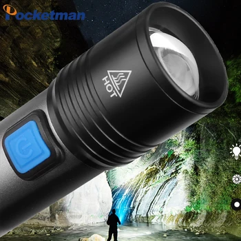 USB-Genopladelige LED-Lommelygte Med T6 LED-Indbygget lithium batteri 1200mAh Vandtæt camping lys Zoomable Fakkel