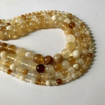 En strand Naturlige Gule Opal Perler 6 MM og 8MM 10MM 12MM Runde Semi Perle Sten Smykker Løse Perler 15.5