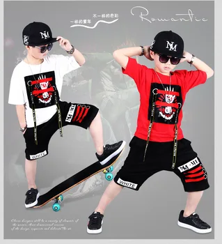 2 Stykker, der Passer Børn, Teenage Drenge Tøj Sæt Hip-hop Dans, Sport Træningsdragter Bomuld T-shirt + Shorts Drenge Sommer Outfits