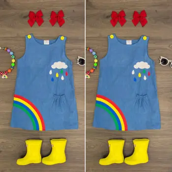 2019 Helt Ny Spædbarn Baby Pige Rainbow A-Line Kjole Børne Party Kjoler Farverige Barn uden Ærmer Mini Rainbow Sundress 0-3T