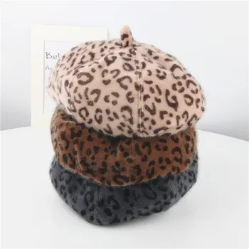 Beret Fashion Vinter Børn Leopard Print Varm Beret Hat Udendørs Piger Maler Hat
