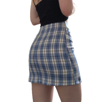 Kvinder Sexy Plaid Nederdel Slim-En-Linje-Nederdel med Høj Talje Split Kort Nederdel Harajuku Gitter Nederdele Dame Wrap Mini nederdel 2020 Sommer