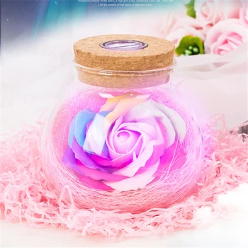 LED-Romantiske Rosa Blomst Fjernbetjening lys Flaske Lysdæmper Lampe Nat Lys Blomst Flaske Kreativ Gave Til Pige Hjem dekoration